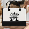 Floral Alphabet A–Z Jute Tote Bag – Personalized Name Shopping Bag, Large Capacity Organizer, Perfect Gift for Bride, Sisters & Friends
