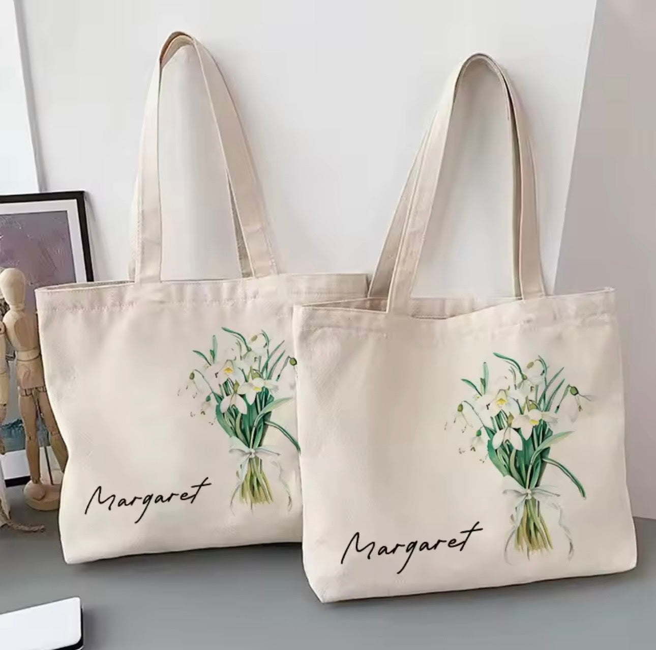 Personalized Flower Bouquet Tote Bag with Custom Name – Bridesmaid & Birthday Gift