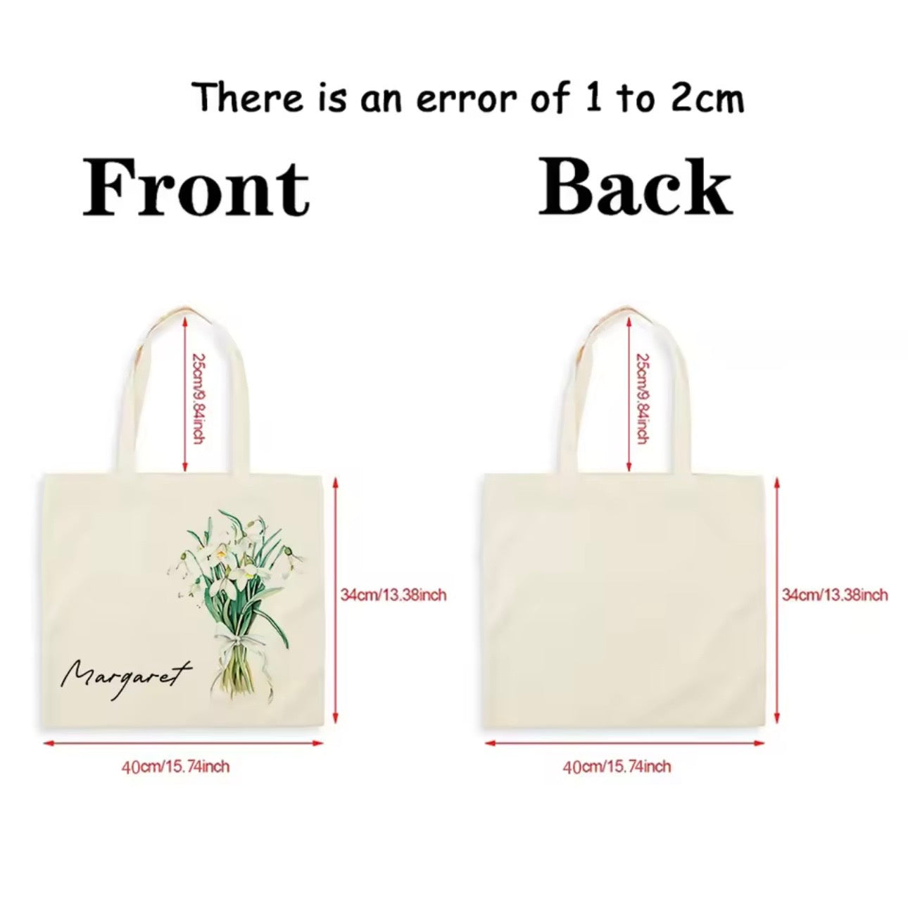 Personalized Flower Bouquet Tote Bag with Custom Name – Bridesmaid & Birthday Gift