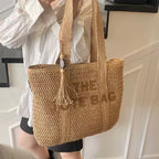High-end French-style woven straw bag for women – Large capacity shoulder bag for beach travel
