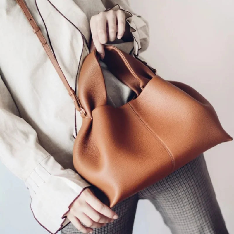 Genuine Leather Dumpling Cloud Bag - French Style Crossbody