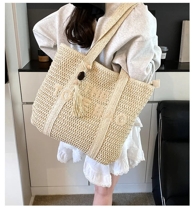 Handmade Large Woven Straw Bag - High-End Beach Tote