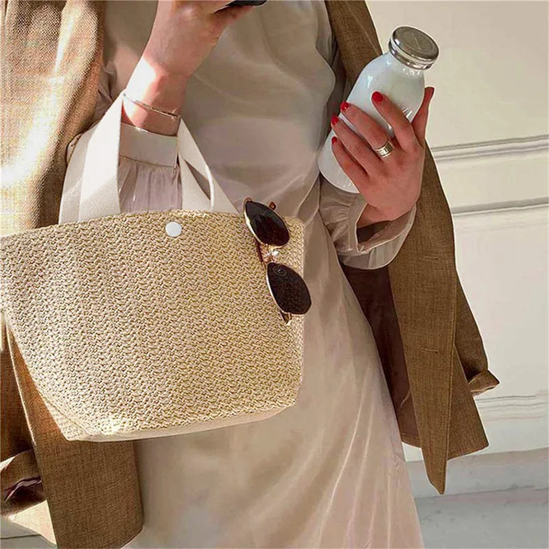 Small Braided Straw Satchel Bag - Trendy Beach Handbag