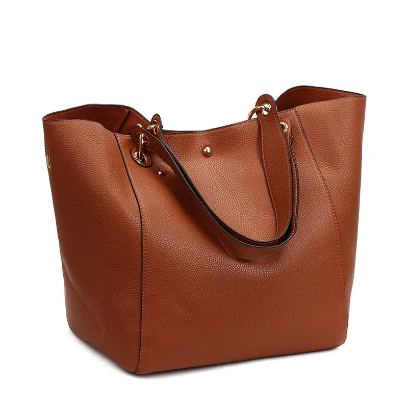 Waterproof PU Leather Tote Bag - Large Top Handle Work Bag