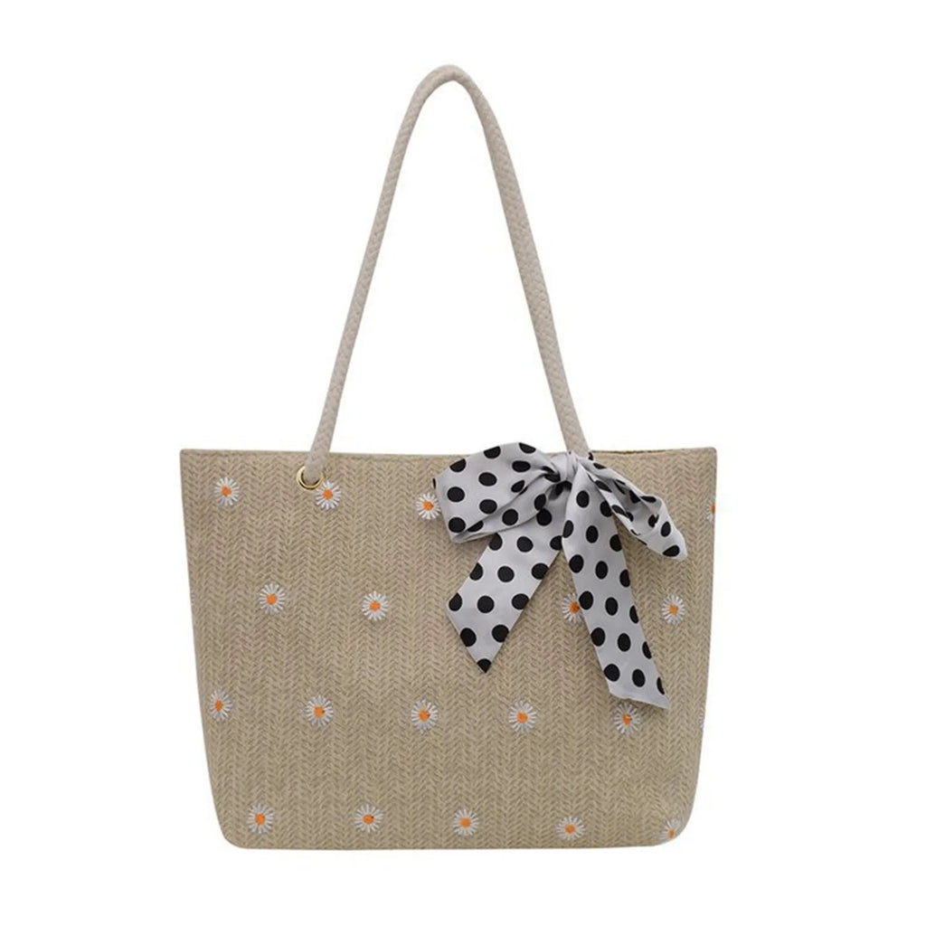 Floral Embroidery Lace Straw Bag - Large Summer Tote