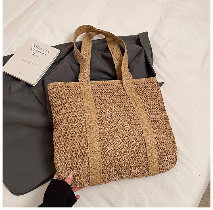 French Style Woven Straw Beach Bag - Large Capacity Tote