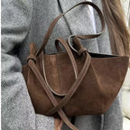 Oversized Faux Suede Winged Tote - Chic Frosted Shoulder Bag