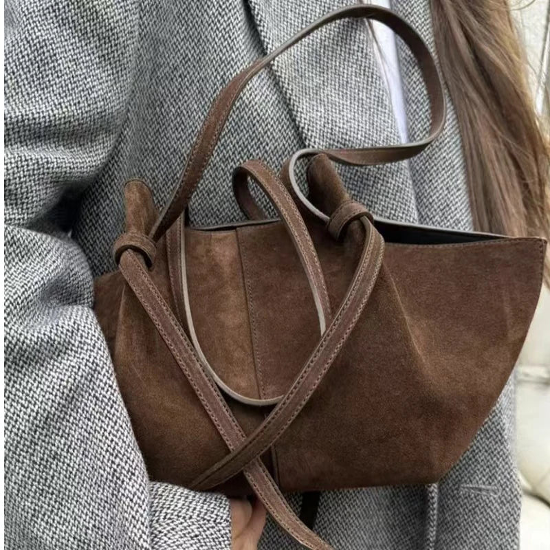 Oversized Faux Suede Winged Tote - Chic Frosted Shoulder Bag