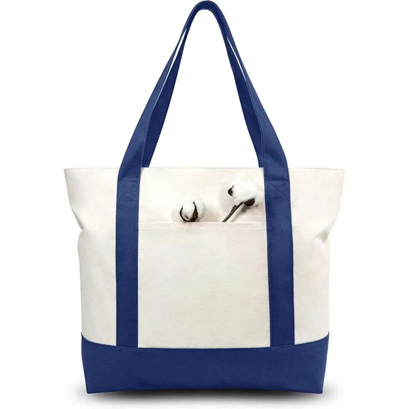 Large Capacity Color Block Canvas Tote with Custom Logo