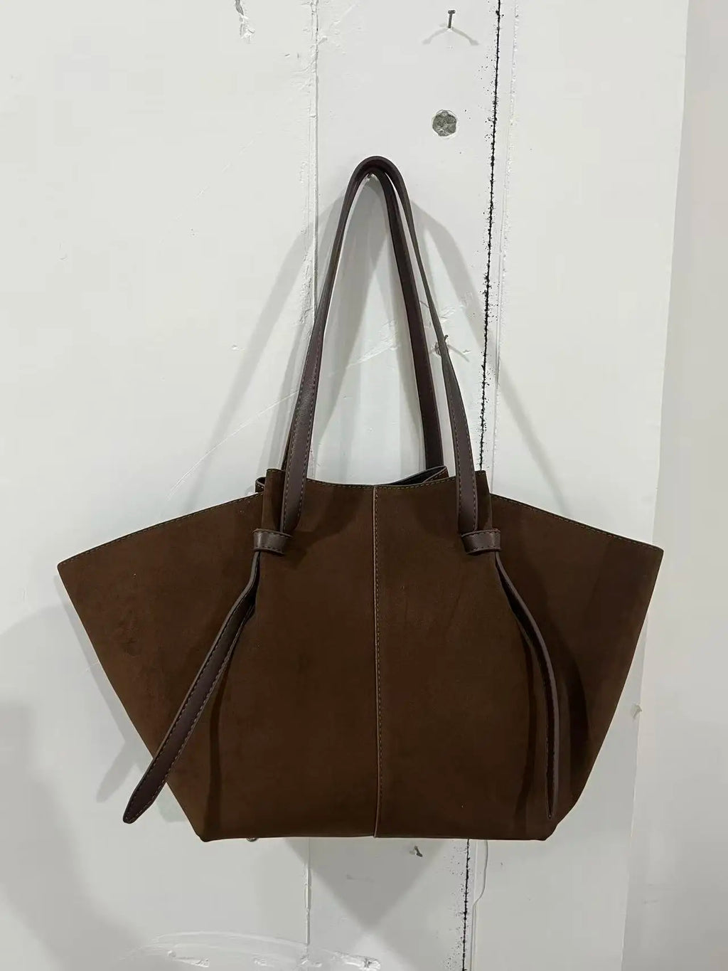 Oversized Faux Suede Winged Tote - Chic Frosted Shoulder Bag