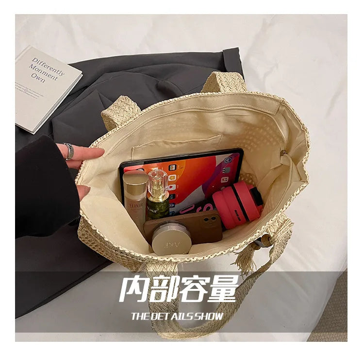 Handmade Large Woven Straw Bag - High-End Beach Tote