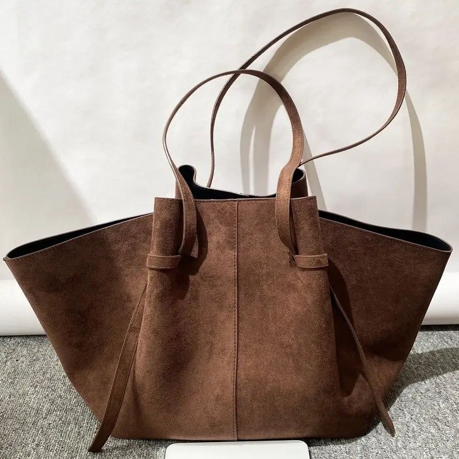 Oversized Faux Suede Winged Tote - Chic Frosted Shoulder Bag