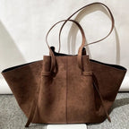 Oversized Faux Suede Winged Tote - Chic Frosted Shoulder Bag