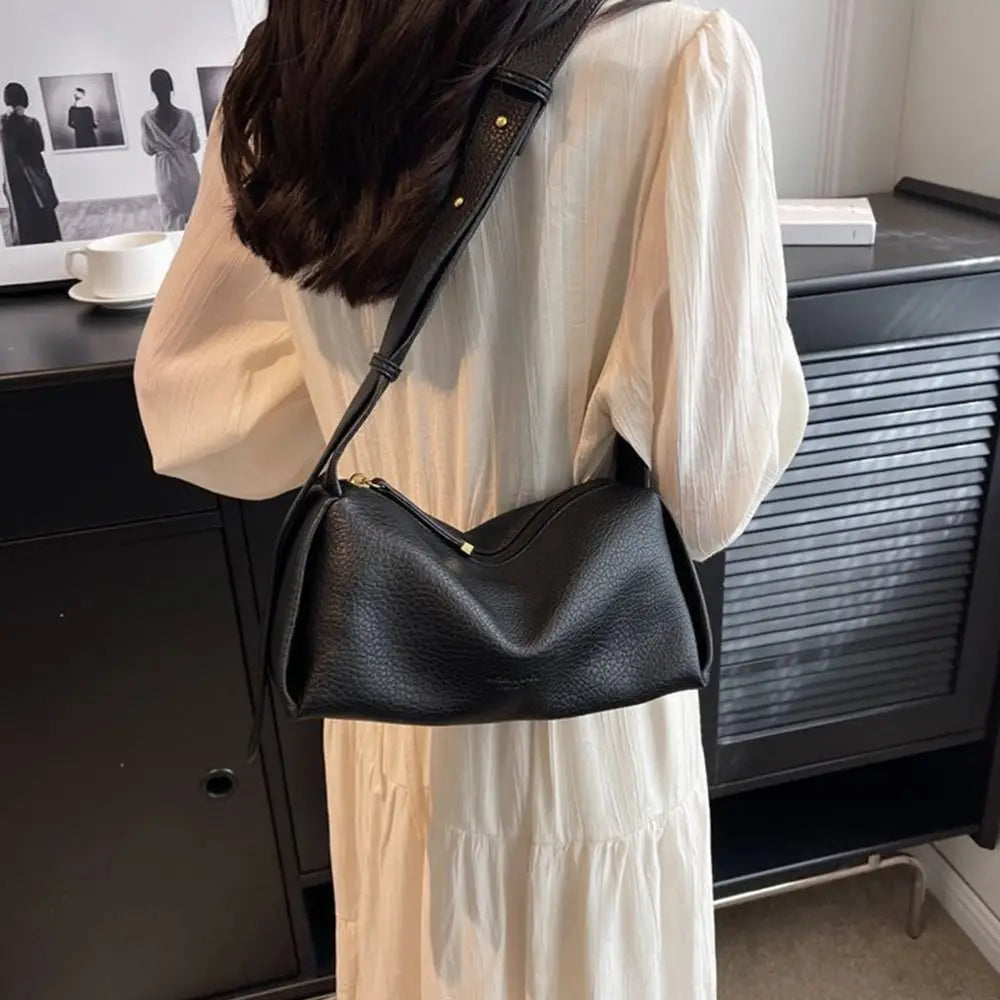 Litchi Pattern PU Leather Pillow Bag - Korean Style Crossbody