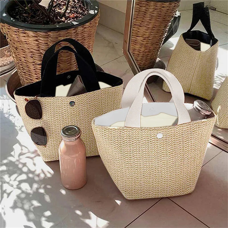 Small Braided Straw Satchel Bag - Trendy Beach Handbag