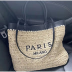 Paris Fashion Straw Tote Set - Khaki Large Capacity Bag