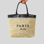 Paris Fashion Straw Tote Set - Khaki Large Capacity Bag