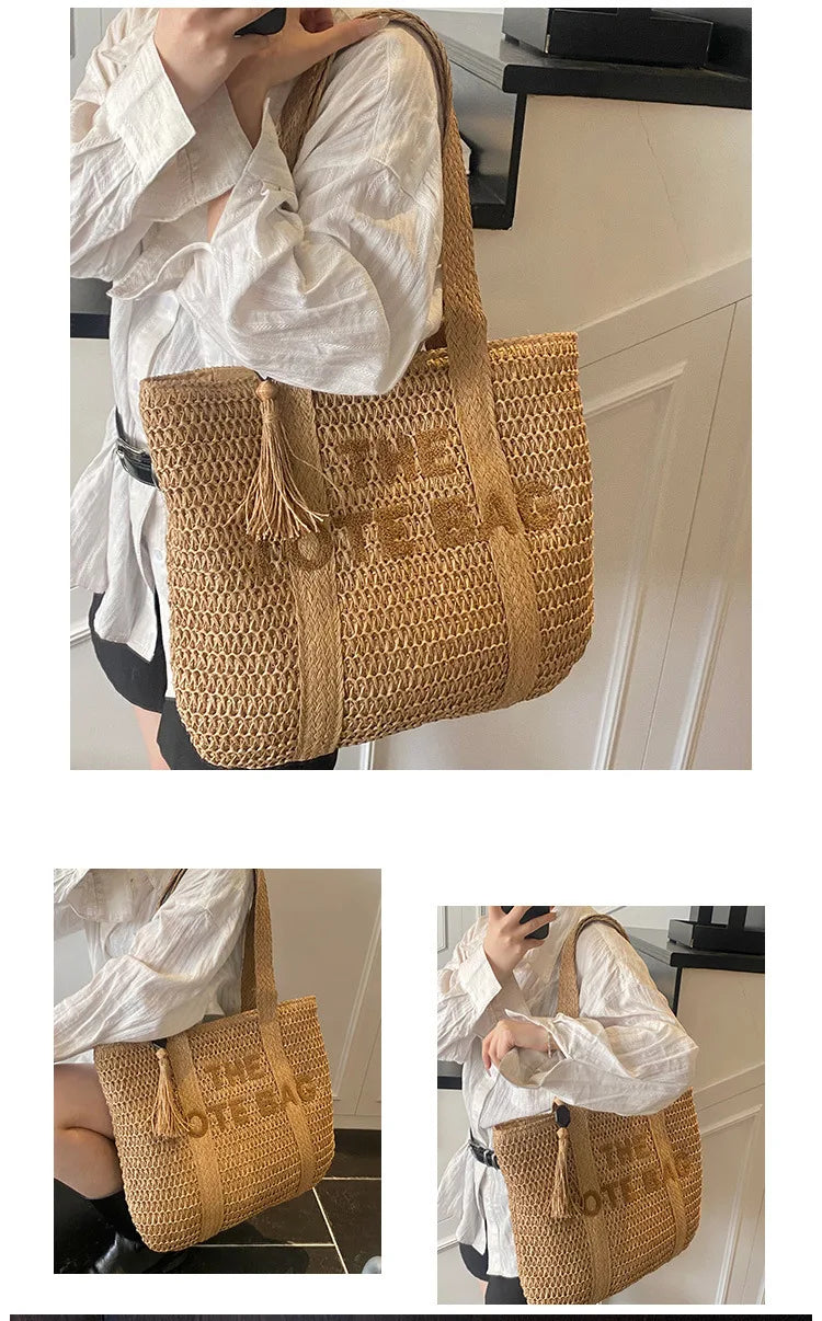 French Style Woven Straw Beach Bag - Large Capacity Tote