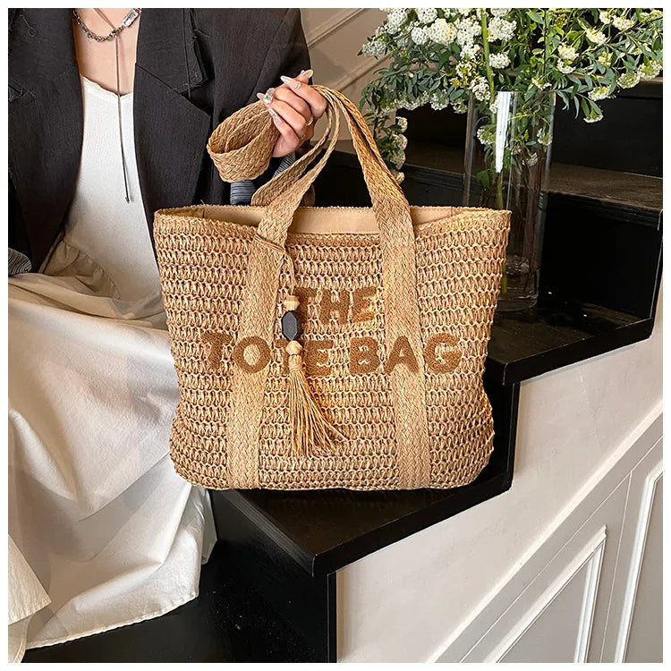 Handmade Large Woven Straw Bag - High-End Beach Tote