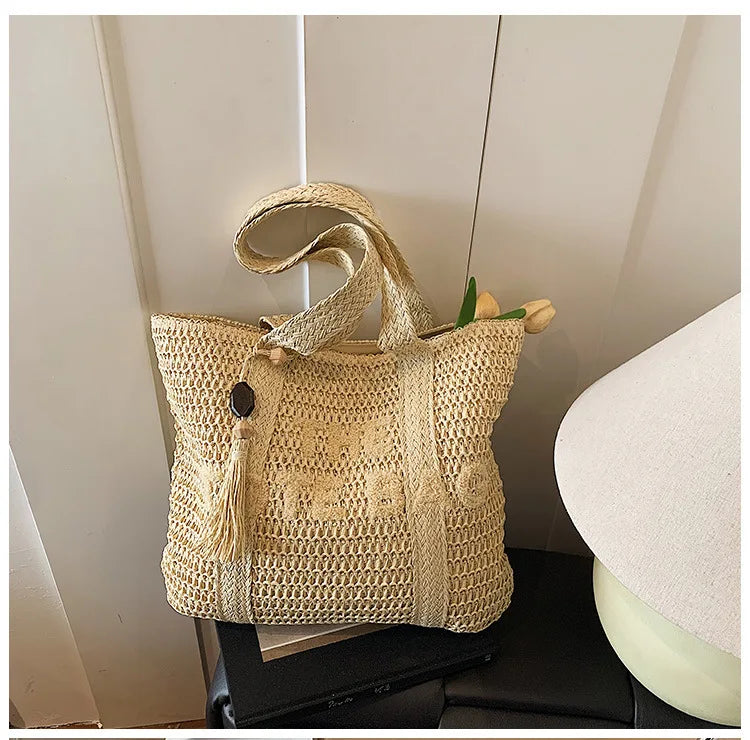 French Style Woven Straw Beach Bag - Large Capacity Tote