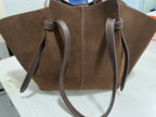 Oversized Faux Suede Winged Tote - Chic Frosted Shoulder Bag
