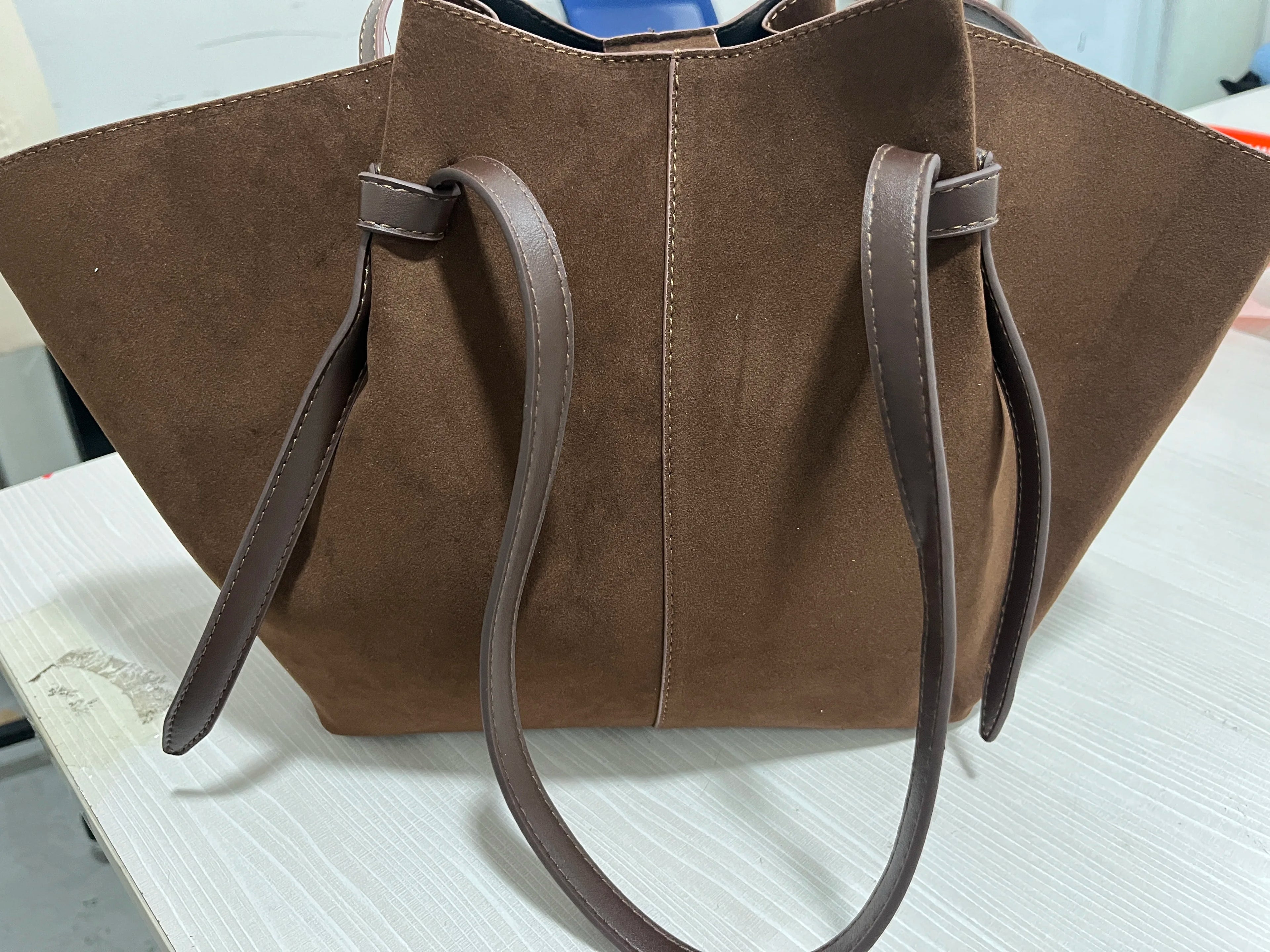 Oversized Faux Suede Winged Tote - Chic Frosted Shoulder Bag
