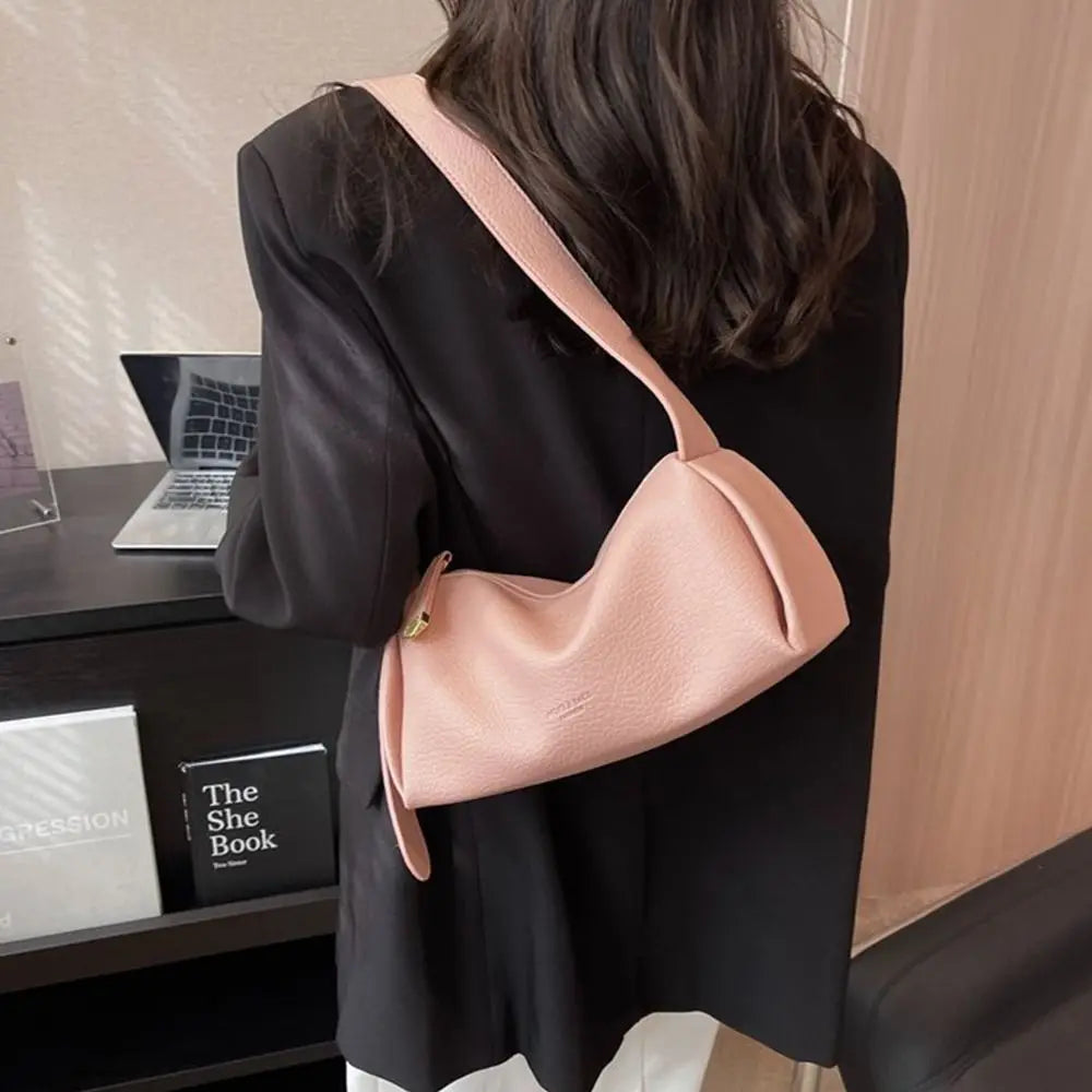 Litchi Pattern PU Leather Pillow Bag - Korean Style Crossbody