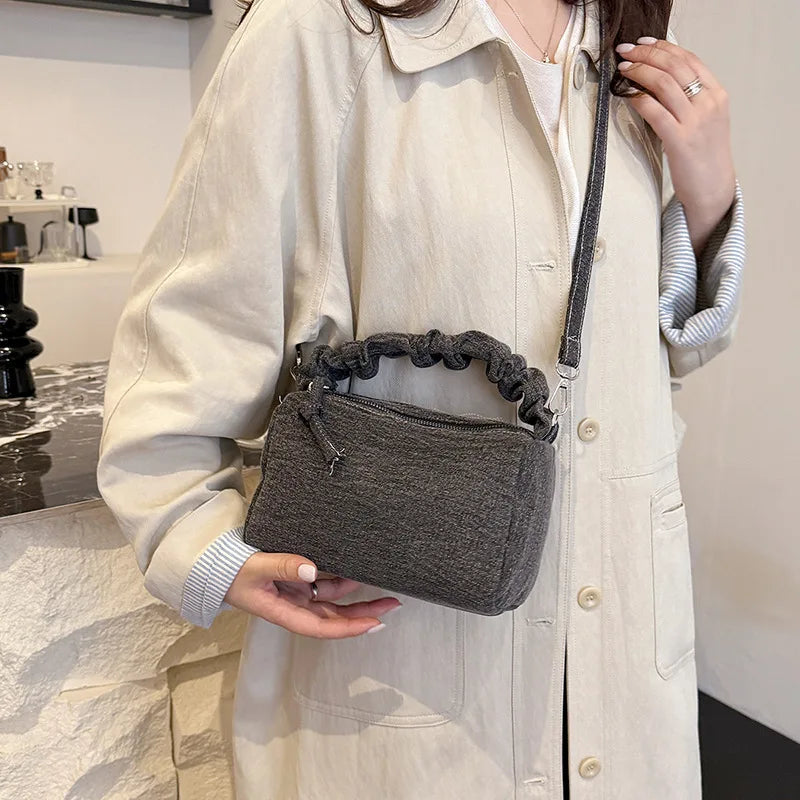 Korean Style Wrinkled Denim Crossbody - Versatile Shoulder Bag