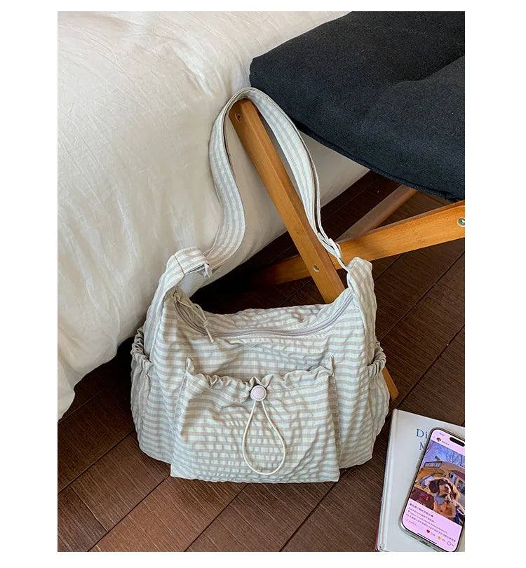 Korean Style Pleated Cloud Bag - Nylon Crossbody Tote
