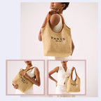 Paris Fashion Straw Tote Set - Khaki Large Capacity Bag