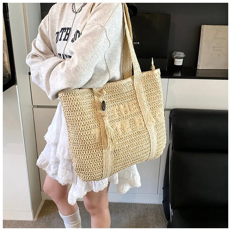 Handmade Large Woven Straw Bag - High-End Beach Tote