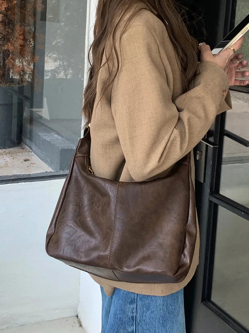 Premium PU Leather Tote Bag - Classic Women's Shoulder Purse