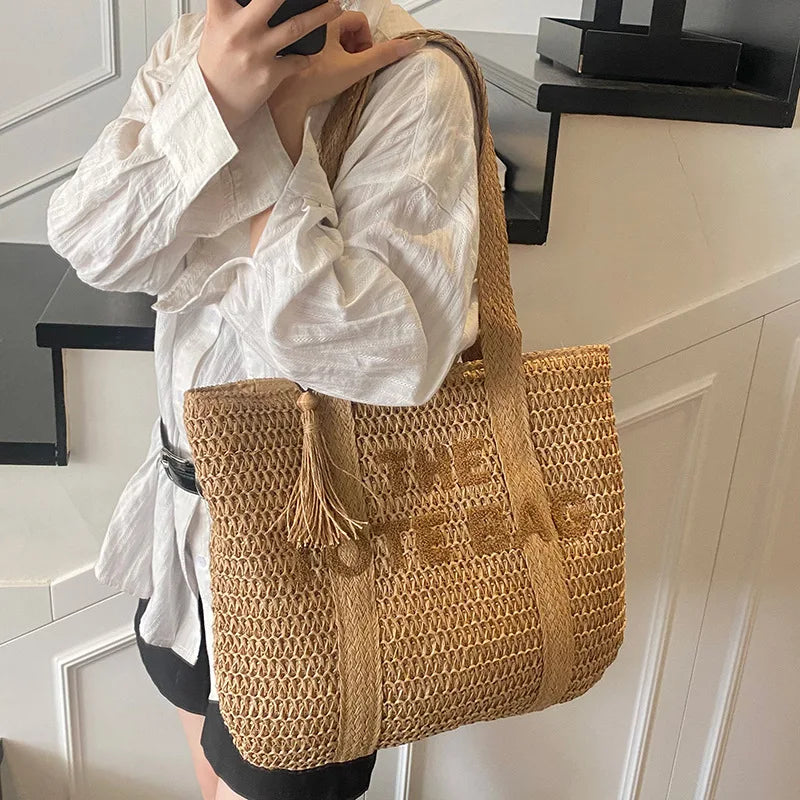 Handmade Large Woven Straw Bag - High-End Beach Tote