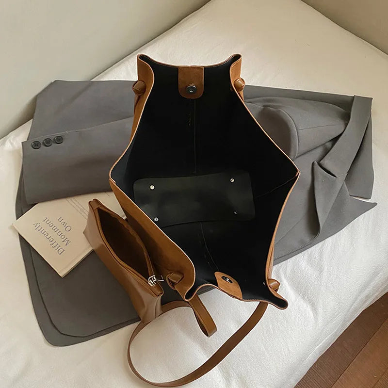 Oversized Faux Suede Winged Tote - Chic Frosted Shoulder Bag
