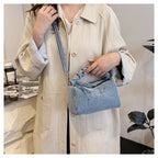 Korean Style Wrinkled Denim Crossbody - Versatile Shoulder Bag
