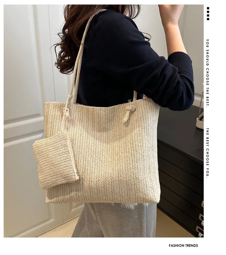 Large Bali Beach Tote - Designer Straw Shoulder Bag