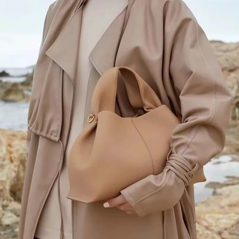 Genuine Leather Dumpling Cloud Bag - French Style Crossbody
