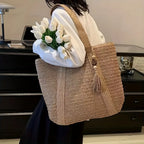 Handmade Large Woven Straw Bag - High-End Beach Tote