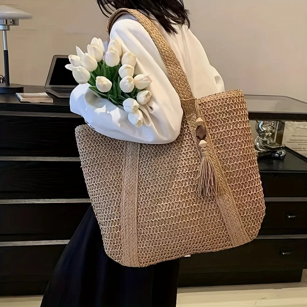 Handmade Large Woven Straw Bag - High-End Beach Tote