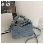 Korean Style Wrinkled Denim Crossbody - Versatile Shoulder Bag