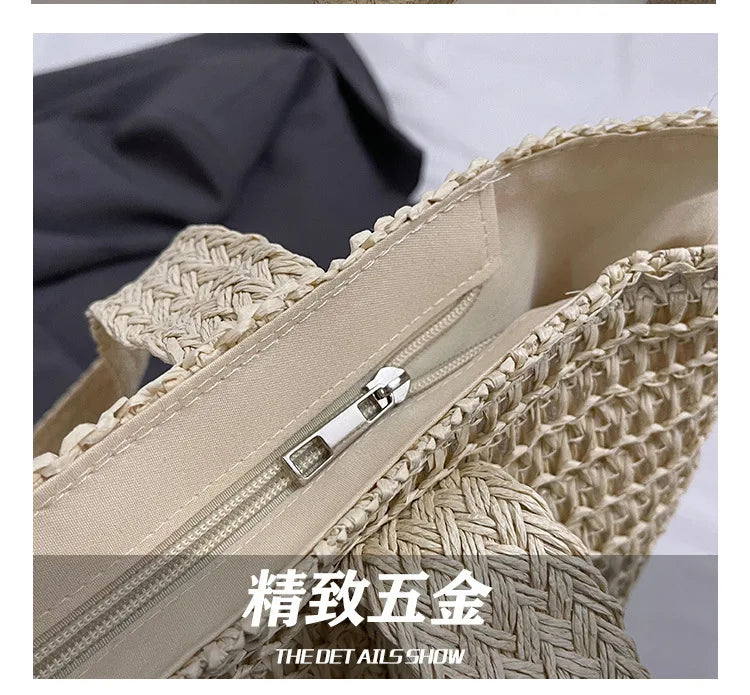 French Style Woven Straw Beach Bag - Large Capacity Tote
