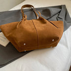 Oversized Faux Suede Winged Tote - Chic Frosted Shoulder Bag