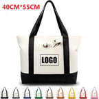 Large Capacity Color Block Canvas Tote with Custom Logo