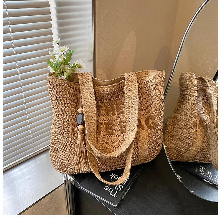 French Style Woven Straw Beach Bag - Large Capacity Tote