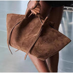 Oversized Faux Suede Winged Tote - Chic Frosted Shoulder Bag