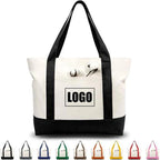 Large Capacity Color Block Canvas Tote with Custom Logo
