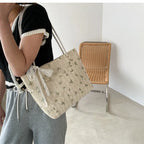 Floral Embroidery Lace Straw Bag - Large Summer Tote