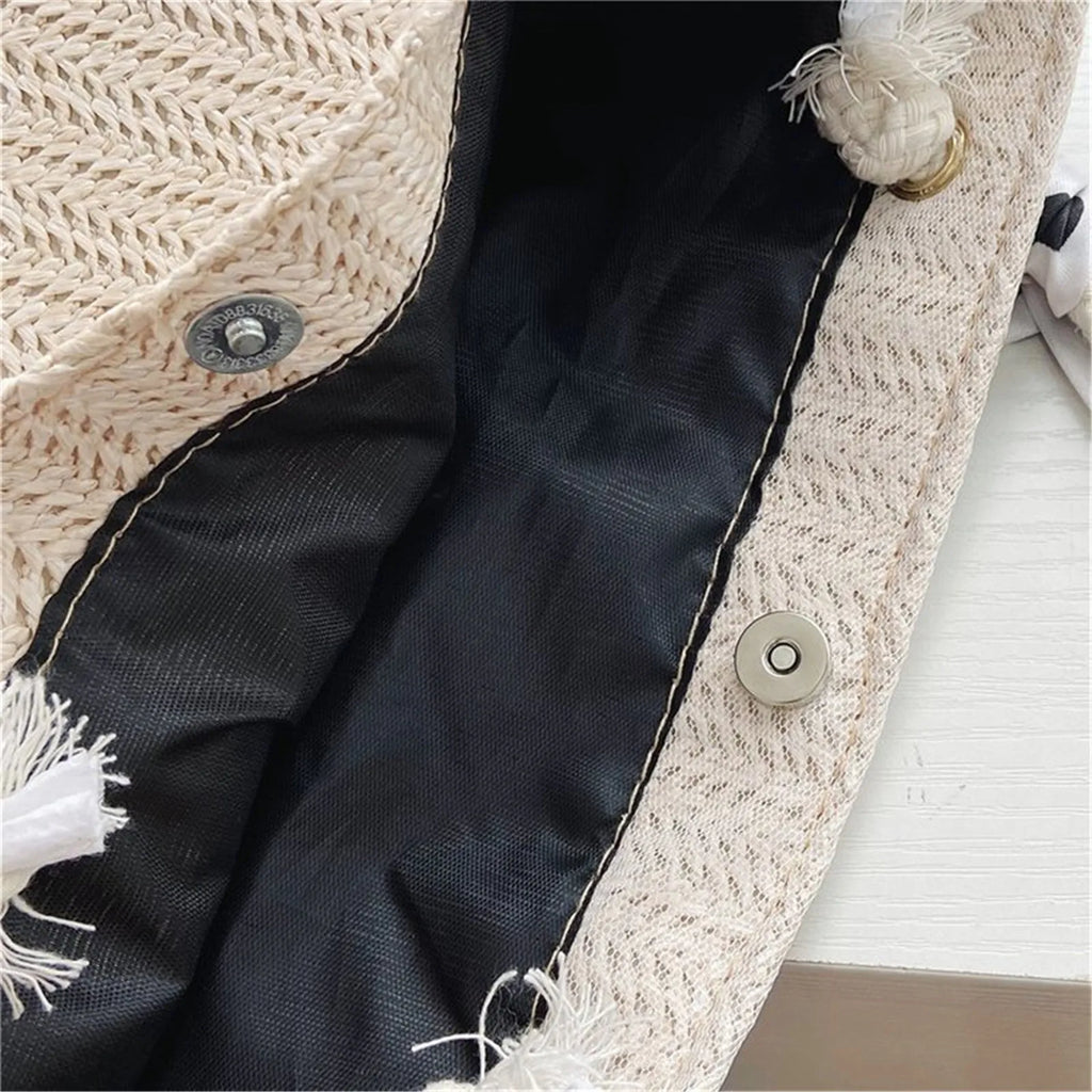 Large Capacity Straw Tote Bag with Silk Scarf Detail