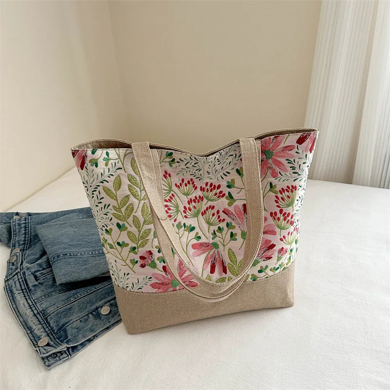 Foldable Large Beach Bag with Floral Print - Summer Tote