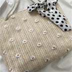 Large Capacity Straw Tote Bag with Silk Scarf Detail